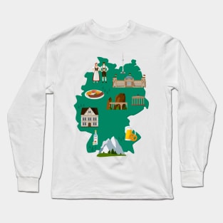 Germany Map with German Typical Long Sleeve T-Shirt